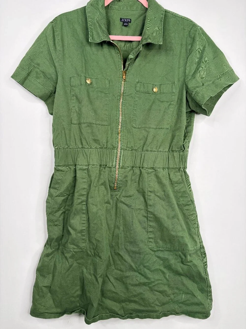 2/$30 J. Crew Zip-Front Chino Dress Forest Green 12 #A3367